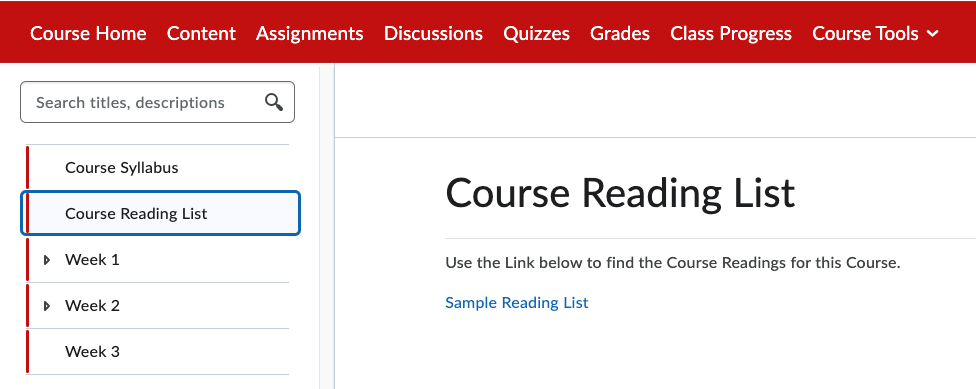 course reading list as a separate unit